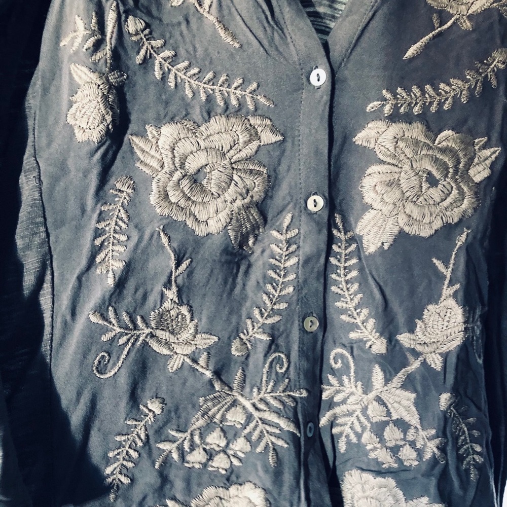 Anthropologie Cupio grey embroidered shirt S